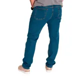 Jeans de corte skinny en denim azul oscuro con costuras en contraste. Presenta diseño clásico de cinco bolsillos, cierre de cremallera y botón metálico.