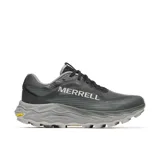 Championes Merrell Agility Peak 6 para mujer, color negro con detalles en gris. Diseñados para trail running, cuentan con parte superior de malla transpirable, entresuela de espuma FloatPro+ y suela Vibram MegaGrip para tracción y estabilidad en terrenos difíciles.