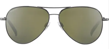 Lentes de sol Serengeti modelo Carrara XL con armazón tipo aviador de metal en color negro y cristales polarizados en tono verdoso.