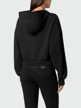 Sudadera corta con capucha Philipp Plein color negro, con logo hexagonal con cristales en el pecho y mangas largas.