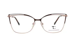 Armazón para lentes de metal color chocolate y dorado, con forma de ojo de gato y patillas delgadas.