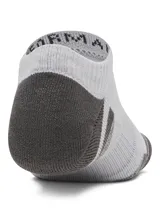 Pack de tres pares de medias deportivas cortas Under Armour modelo Perf Tech No Show, en colores negro, blanco y gris. Cuentan con refuerzo en la puntera y el talón, y el logo de la marca en el empeine.