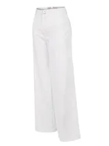 Pantalón Maloys de mujer, color blanco, de corte amplio y perneras rectas. Cuenta con cintura elástica con cordón ajustable y bolsillos frontales de parche.