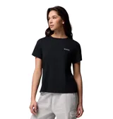 Remera de algodón orgánico con cuello redondo y manga corta, presenta el logo de la marca estampado en el pecho.