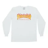 Remera de manga larga gris con logo Thrasher Flame en el pecho.