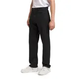 Jeans de corte recto y tiro medio, confeccionados en denim negro con acabado stone wash. Presenta diseño clásico de cinco bolsillos, cierre con cremallera y detalles de marca como remaches con logo y parche trasero.