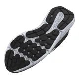 Championes de running Under Armour modelo Charged Assert 10, color negro con detalles en blanco. Presentan parte superior de malla transpirable con refuerzos sintéticos, tecnología de amortiguación Charged Cushioning en la entresuela y suela de goma resistente para mayor tracción.