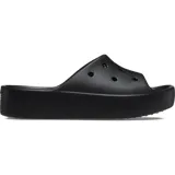 Sandalias Crocs modelo Classic Platform Slide, color negro, con diseño de plataforma alta, tira superior con perforaciones para dijes Jibbitz y plantilla cómoda.