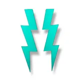 Par de aros colgantes con forma de rayo, con superficie holográfica que refleja tonos rosados, celestes y azules.