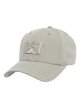 Gorro con visera curva color gris con efecto pigment dyed, cuenta con el logotipo de CAT bordado en relieve en la parte frontal y cierre metálico ajustable en la parte trasera.