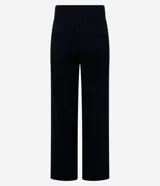 Pantalón recto de punto roma con estampa de raya de tiza, cintura alta con hebillas laterales.
