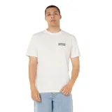Remera de manga corta color blanco con cuello redondo y pequeño logo estampado en el pecho.