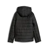 Campera acolchada Puma con capucha, cierre frontal completo y bolsillos laterales. Diseño en color negro con logo de la marca estampado en blanco en el pecho.