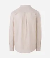 Camisa comfort de manga larga y cuello inglés, confeccionada en mezcla de lino y algodón. Presenta un diseño básico sin estampa con cierre frontal de botones.