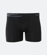 Calzoncillo tipo boxer de microfibra color negro, con cintura elástica que presenta detalle de líneas horizontales y logo de la marca.