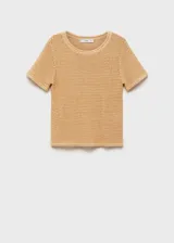 Jersey de punto de algodón con textura, cuello redondo y manga corta, de diseño recto.