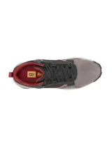 Championes de corte medio Cat modelo Grapple, confeccionados en una combinación de cuero nobuk y ante con detalles en negro, gris y acentos en rojo. Presentan un diseño robusto con suela de goma dentada para mayor tracción y entresuela de EVA.