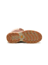 Botas de cuero color marrón Caterpillar modelo Fandom, con cuello tejido de punto beige, cordones al tone y suela de goma con plataforma.