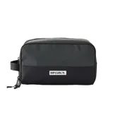 Neceser Rip Curl negro con logo estampado en blanco en el frente.