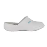 Zueco blanco de goma con perforaciones y plantilla anatómica.