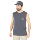 Remera sin mangas gris oscuro con cuello redondo y logo estampado en el pecho.