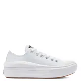 Championes Converse modelo Move Ox, color blanco con plataforma y suela de goma color caramelo.
