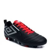 Championes de fútbol Umbro modelo Vision HG/FG, color negro con detalles en rojo y blanco.
