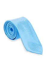 Corbata celeste con micro diseño geométrico. Ancho de 7.5cm.