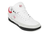 Zapatillas de skate éS Stylus Mid, color negro con detalles en rojo y logo dorado.