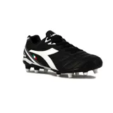 Championes de fútbol Diadora Roma MD, color negro con detalles en blanco y bandera italiana en el talón.