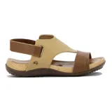 Sandalia casual de mujer con dos tiras y pulsera al tobillo con cierre ajustable. Presenta capellada de cuero negro, plantilla acolchada y suela tipo corcho con base marrón antideslizante.