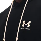 Buzo Under Armour de hombre, color negro, con capucha y cordones blancos. Logo de la marca en el pecho.
