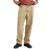 Pantalón de jean color beige, de corte recto y holgado, con bolsillos delanteros y traseros.