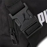 Riñonera Puma Phase negra con logo blanco estampado. Cuenta con correa ajustable con hebilla y cierre de cremallera.
