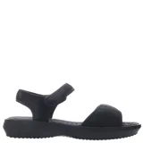 Sandalias de plataforma baja Azaleia, color negro, con tiras de tela tipo mesh y ajuste de velcro en el talón. Presentan una plantilla texturizada y suela de goma antideslizante.