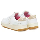 Championes urbanos Joma Platea Lady para mujer, inspirados en el baloncesto. Color blanco con detalles en dorado. Fabricados con material sintético de alta durabilidad y tecnología VTS para ventilación. Plantilla acolchada de espuma viscoelástica con tecnología Memory Foam.