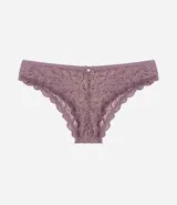 Conjunto de lencería de encaje floral color verde oscuro, compuesto por un corpiño con aro y breteles regulables, y una bombacha tipo bikini con detalle de lazo.