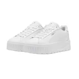 Championes Puma modelo Karmen II L, color blanco con plataforma alta, diseño urbano y detalles metalizados.