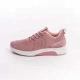 Zapatillas deportivas de mujer color rosa con capellada de malla, cordones y suela blanca.