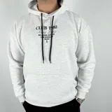 Canguro gris claro melange oversize de algodón con felpa, con capucha y cordones negros. Estampa frontal con texto "CLUB 1982 Saint Louis Melrose Avenue Los Angeles 90082".