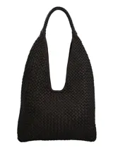 Bolso hobo grande color marrón oscuro, con diseño tejido y asa trenzada.
