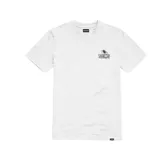 Remera blanca de manga corta con logo de Etnies en el cuello y estampado en el pecho con una araña colgando sobre el texto "Bones".
