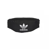 Riñonera Adidas negra con logo blanco estampado en el frente.