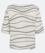 Blusa t-shirt de viscolino con estampado abstracto, escote redondo y mangas cortas.