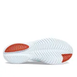 Championes Saucony Kinvara 14 color celeste con detalles en naranja y suela blanca.