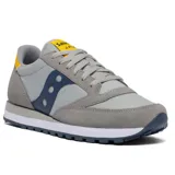 Championes Saucony Jazz Original, color gris con detalles en azul, amarillo y blanco.