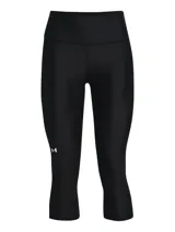 Calza deportiva capri Under Armour de tiro alto, color negro, con diseño ajustado y el logo de la marca en el lateral de la pierna.
