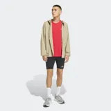 Remera deportiva Adidas de running, color rojo, con cuello redondo y mangas cortas. Presenta el logo de la marca en color blanco en el pecho y tecnología Climacool para gestión del sudor.