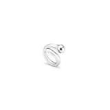 Anillo plateado con forma de espiral y detalle de esfera en un extremo.