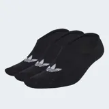Pack de tres pares de medias invisibles Adidas color negro, con logo del Trifolio bordado en blanco en la parte superior. Cuentan con un diseño de corte bajo y detalle de silicona en el talón para mayor sujeción.